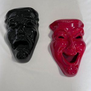 Vintage 80's Smile Now Cry Later Decorative Porcelain Masks Comedy Tragedy Drama